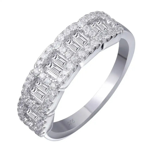 925 Sterling Silver Rhodium Plated 5 Square CZ Stone Ring