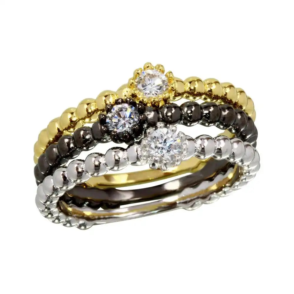 925 Sterling Silver Three-Tone CZ Ring Set