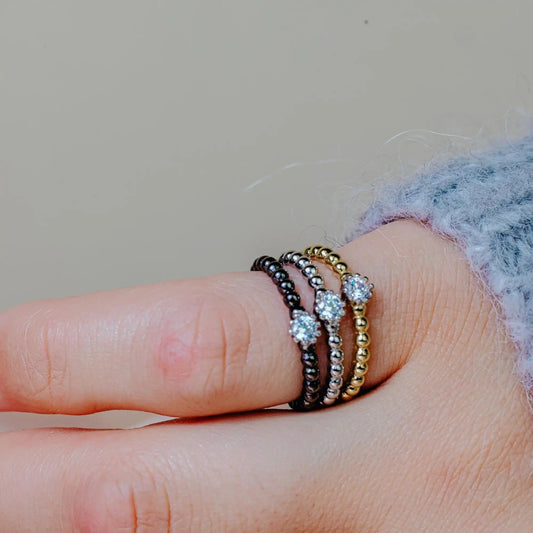 925 Sterling Silver Three-Tone CZ Ring Set