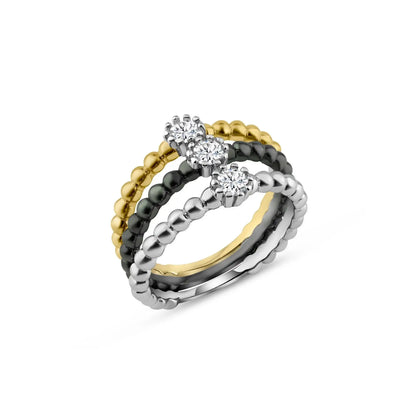 925 Sterling Silver Three-Tone CZ Ring Set