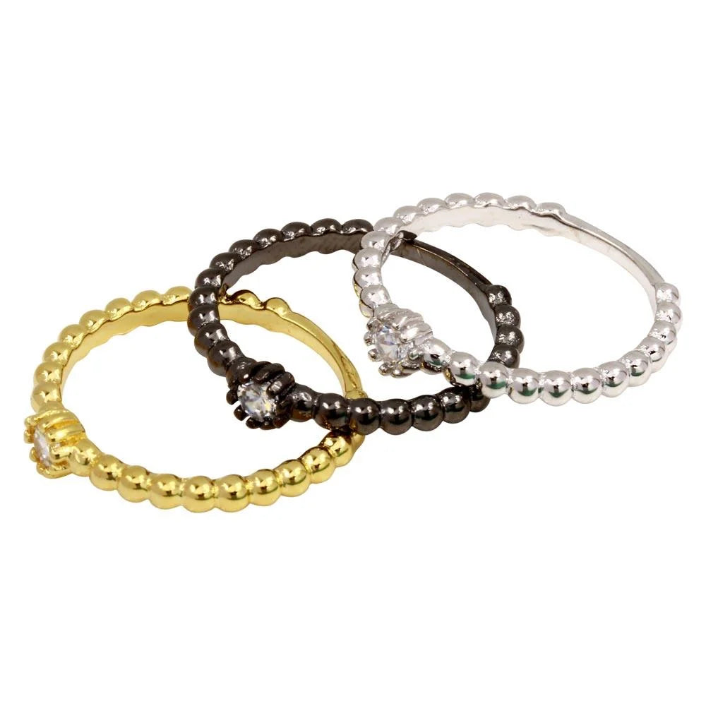 925 Sterling Silver Three-Tone CZ Ring Set