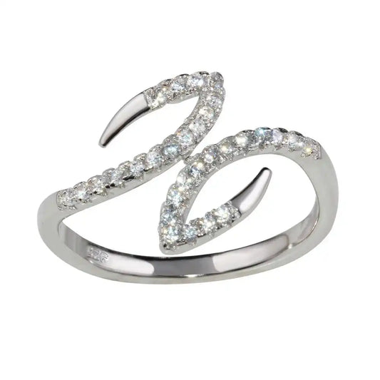 925 Sterling Silver Rhodium Plated Open End Hook Ring with CZ