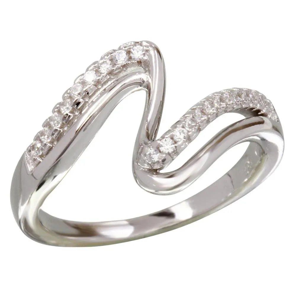 925 Sterling Silver Rhodium Plated Double Wave CZ Ring