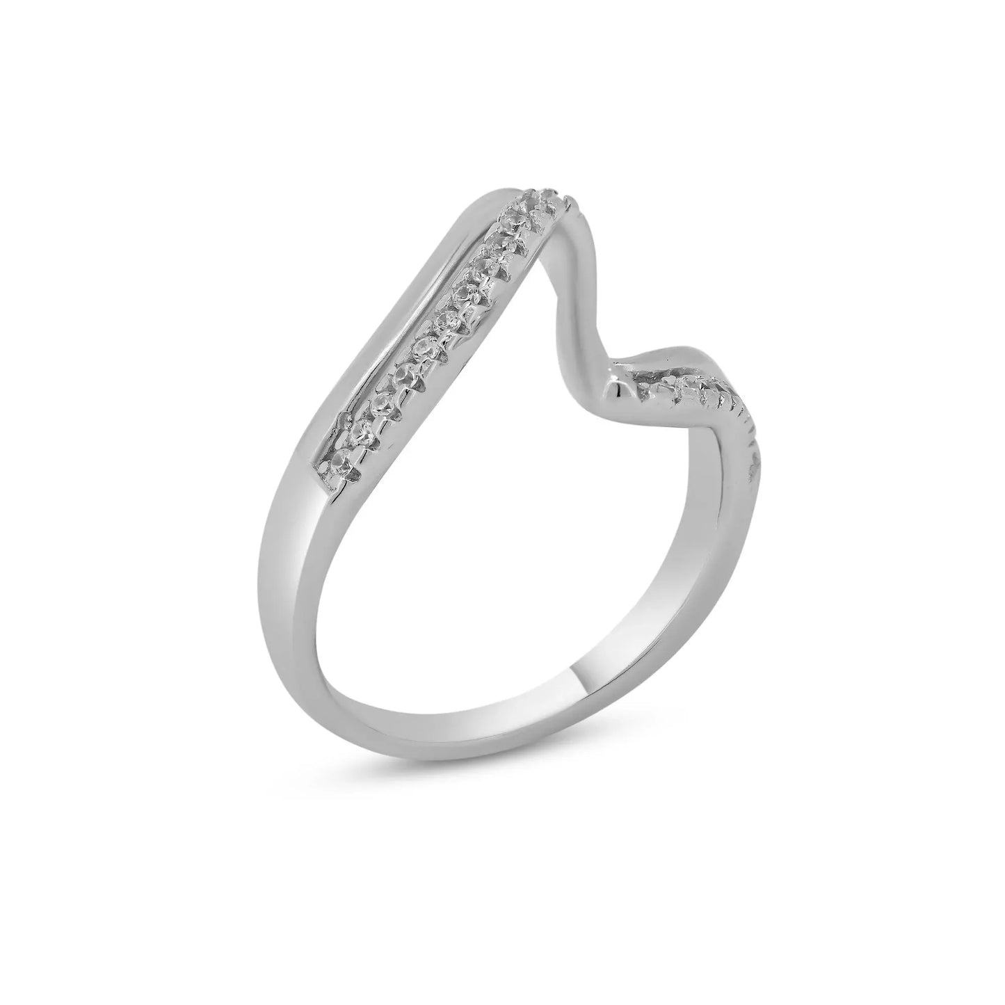 925 Sterling Silver Rhodium Plated Double Wave CZ Ring