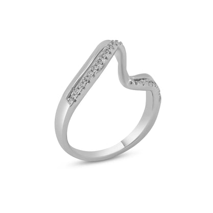 925 Sterling Silver Rhodium Plated Double Wave CZ Ring