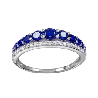 925 Sterling Silver Rhodium Plated Blue and Clear CZ Stones Ring