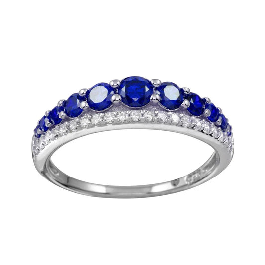 925 Sterling Silver Rhodium Plated Blue and Clear CZ Stones Ring