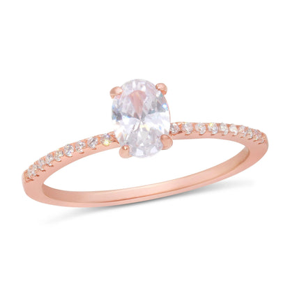 925 Sterling Silver Rose Gold Plated Center Oval CZ Stone Ring
