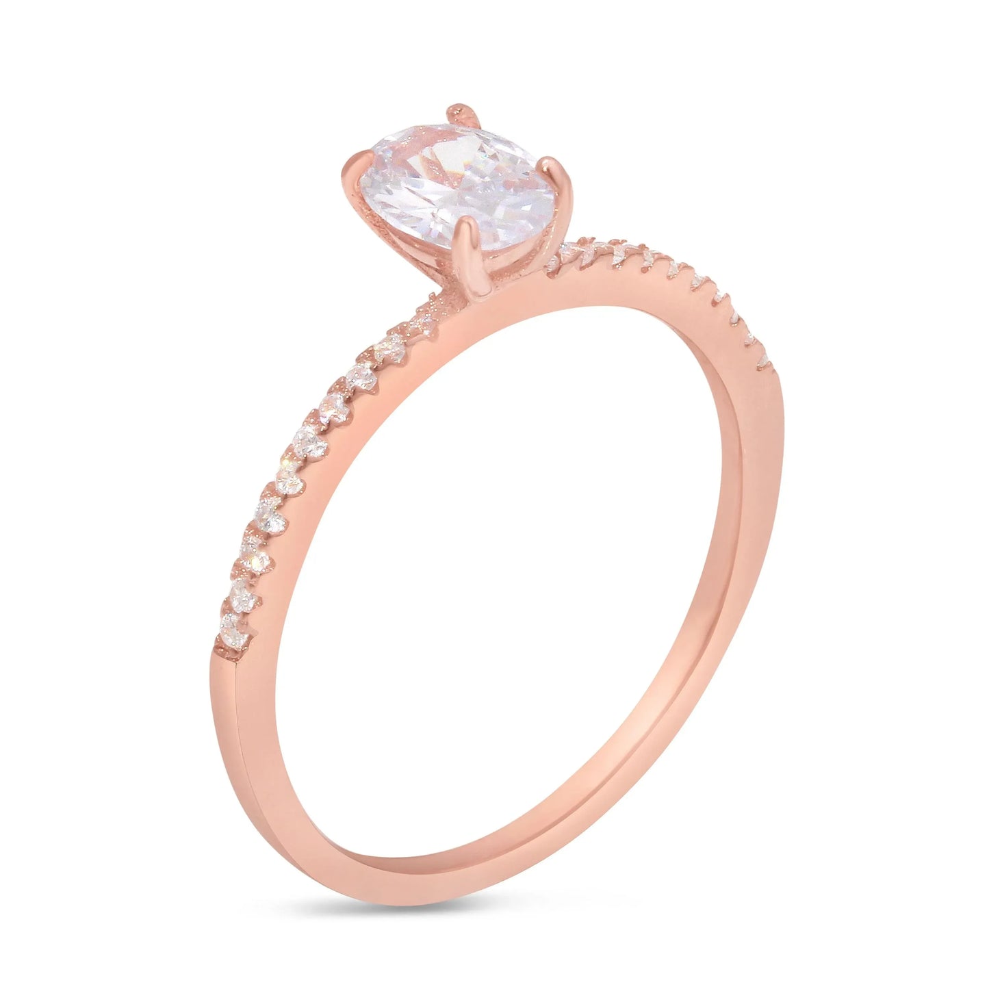 925 Sterling Silver Rose Gold Plated Center Oval CZ Stone Ring