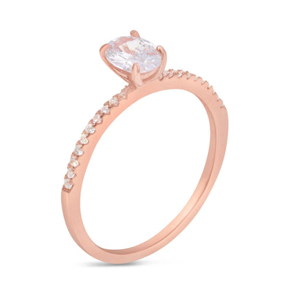 925 Sterling Silver Rose Gold Plated Center Oval CZ Stone Ring