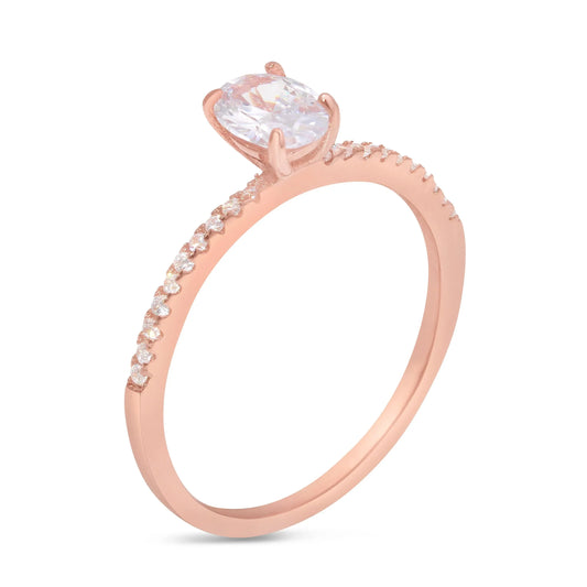 925 Sterling Silver Rose Gold Plated Center Oval CZ Stone Ring
