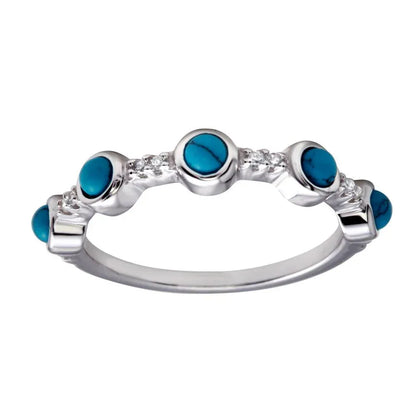 925 Sterling Silver Rhodium Plated 5 Turquoise Stone Ring
