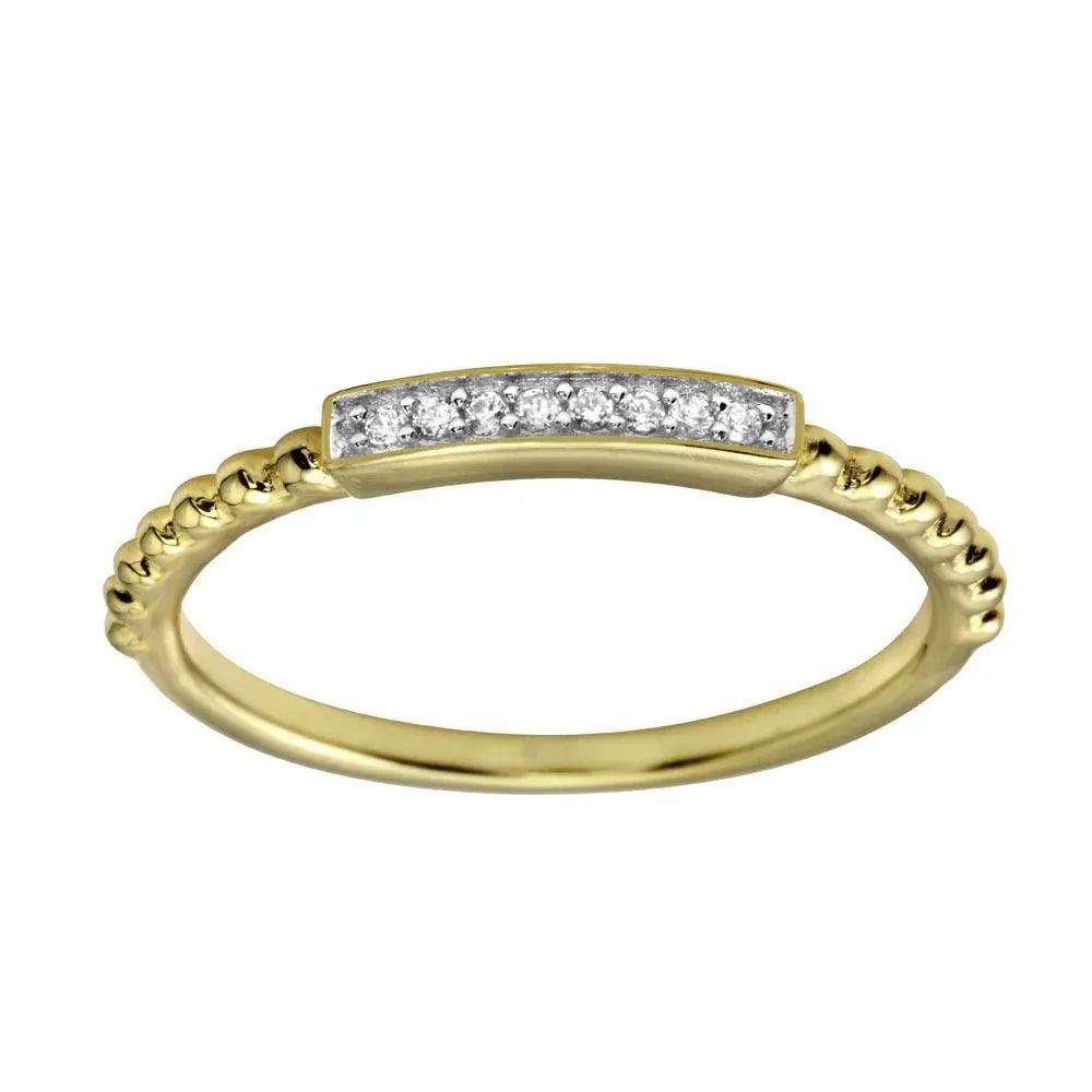 925 Sterling Silver Gold Plated Bar Ring with CZ