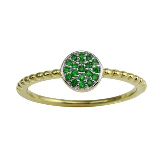 925 Sterling Silver Gold Plated Circle Ring with Green CZ