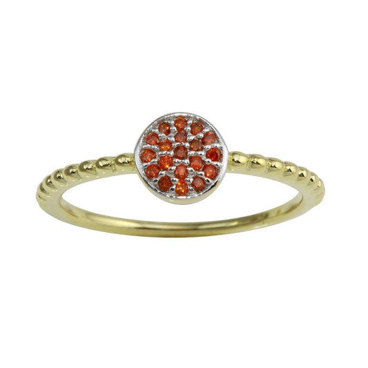 925 Sterling Silver Gold Plated Circle Ring with Red CZ