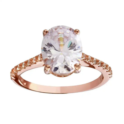 925 Sterling Silver Rose Gold Plated Oval Solitaire CZ Band Ring