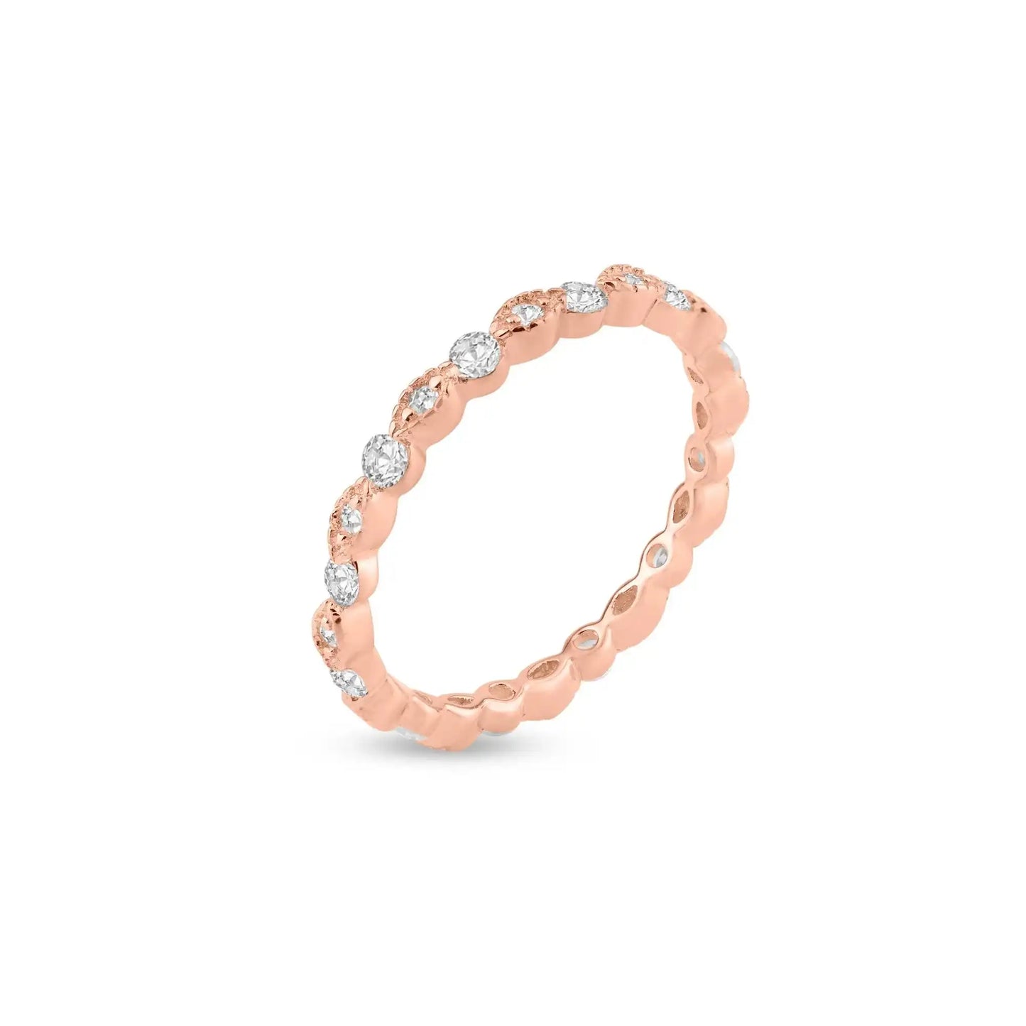 925 Sterling Silver Rose Gold Plated CZ and Eye Pattern Eternity Ring