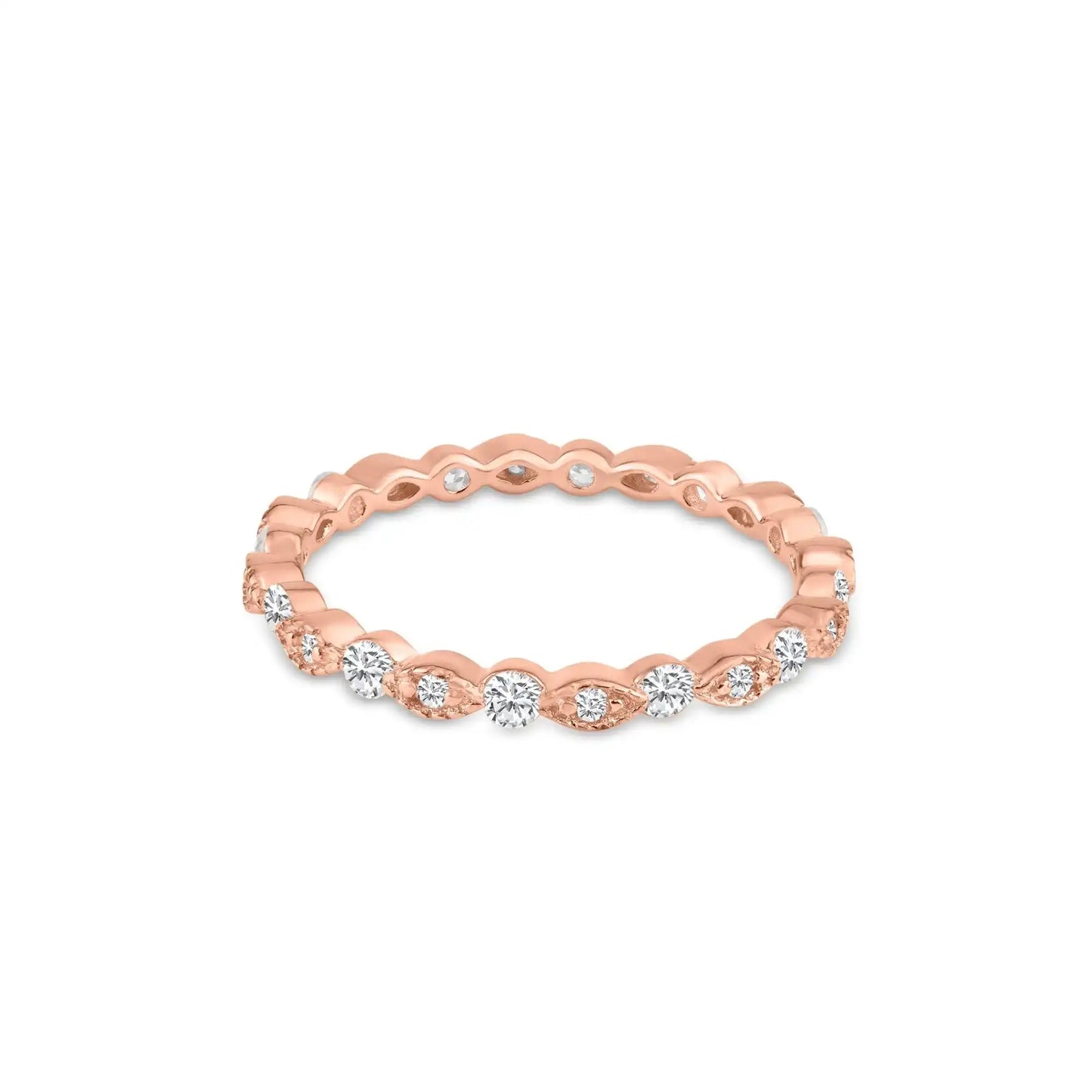 925 Sterling Silver Rose Gold Plated CZ and Eye Pattern Eternity Ring