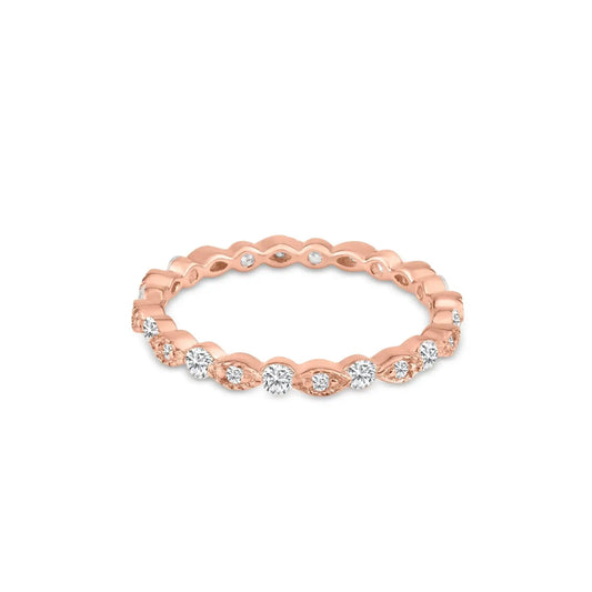 925 Sterling Silver Rose Gold Plated CZ and Eye Pattern Eternity Ring