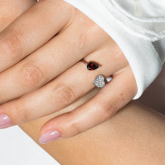 925 Sterling Silver Rhodium Plated Open Heart Ring with CZ