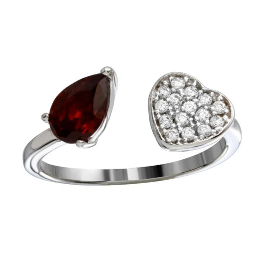 925 Sterling Silver Rhodium Plated Open Heart Ring with CZ