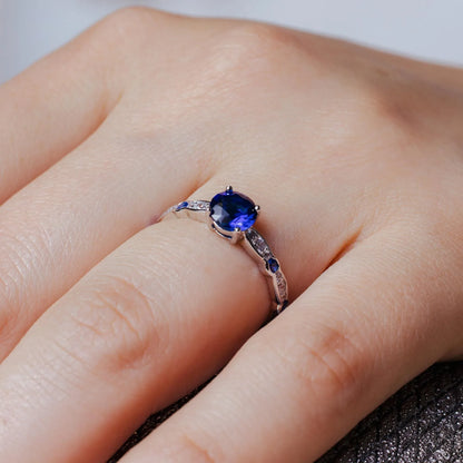 925 Sterling Silver Rhodium Plated  Blue Center CZ Stone Ring