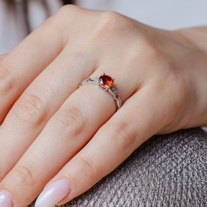 925 Sterling Silver Rhodium Plated  Red Center Stone CZ Ring