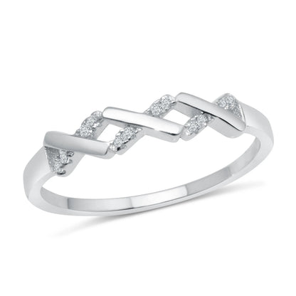 925 Sterling Silver Rhodium Plated ZigZag Pattern Ring with CZ