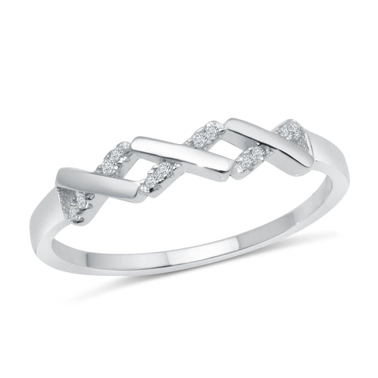 925 Sterling Silver Rhodium Plated ZigZag Pattern Ring with CZ