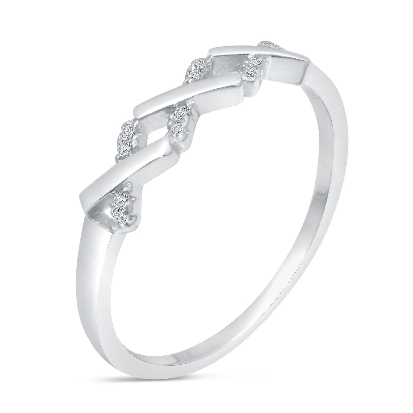925 Sterling Silver Rhodium Plated ZigZag Pattern Ring with CZ
