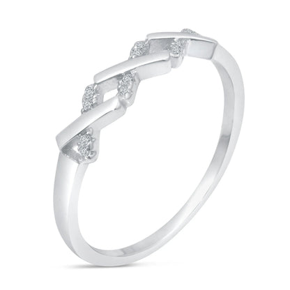 925 Sterling Silver Rhodium Plated ZigZag Pattern Ring with CZ