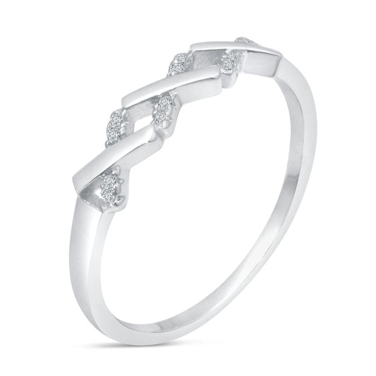 925 Sterling Silver Rhodium Plated ZigZag Pattern Ring with CZ
