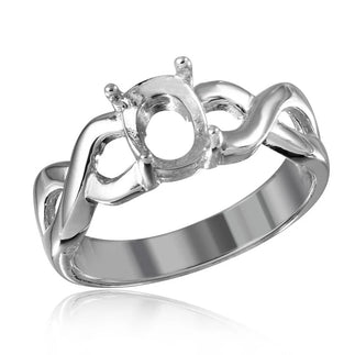 925 Silver Rhodium Plated Open Overlap Shank Oval Stone Mounting Ring