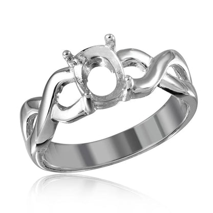 925 Silver Rhodium Plated Open Overlap Shank Oval Stone Mounting Ring