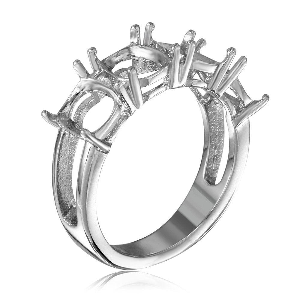 925 Silver Rhodium Plated Open Shank 4 Stones Mounting Ring