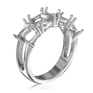 925 Silver Rhodium Plated Open Shank 4 Stones Mounting Ring