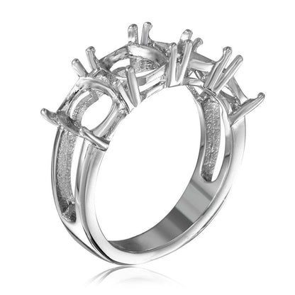 925 Silver Rhodium Plated Open Shank 4 Stones Mounting Ring