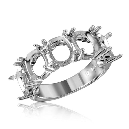 925 Silver Rhodium Plated Open Shank 5 Stones Mounting Ring