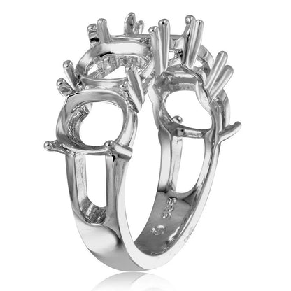 925 Silver Rhodium Plated Open Shank 5 Stones Mounting Ring