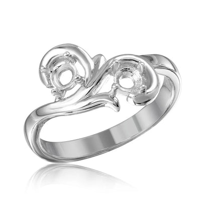 925 Silver Rhodium Plated Vine Design 2 Stones Mounting Ring