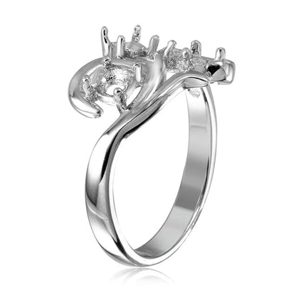 925 Silver Rhodium Plated Vine Design 3 Stones Mounting Ring