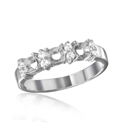 925 Sterling Silver Rhodium Plated 3 Mounting Stone Ring with CZ