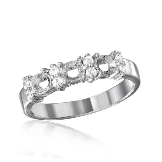 925 Sterling Silver Rhodium Plated 3 Mounting Stone Ring with CZ