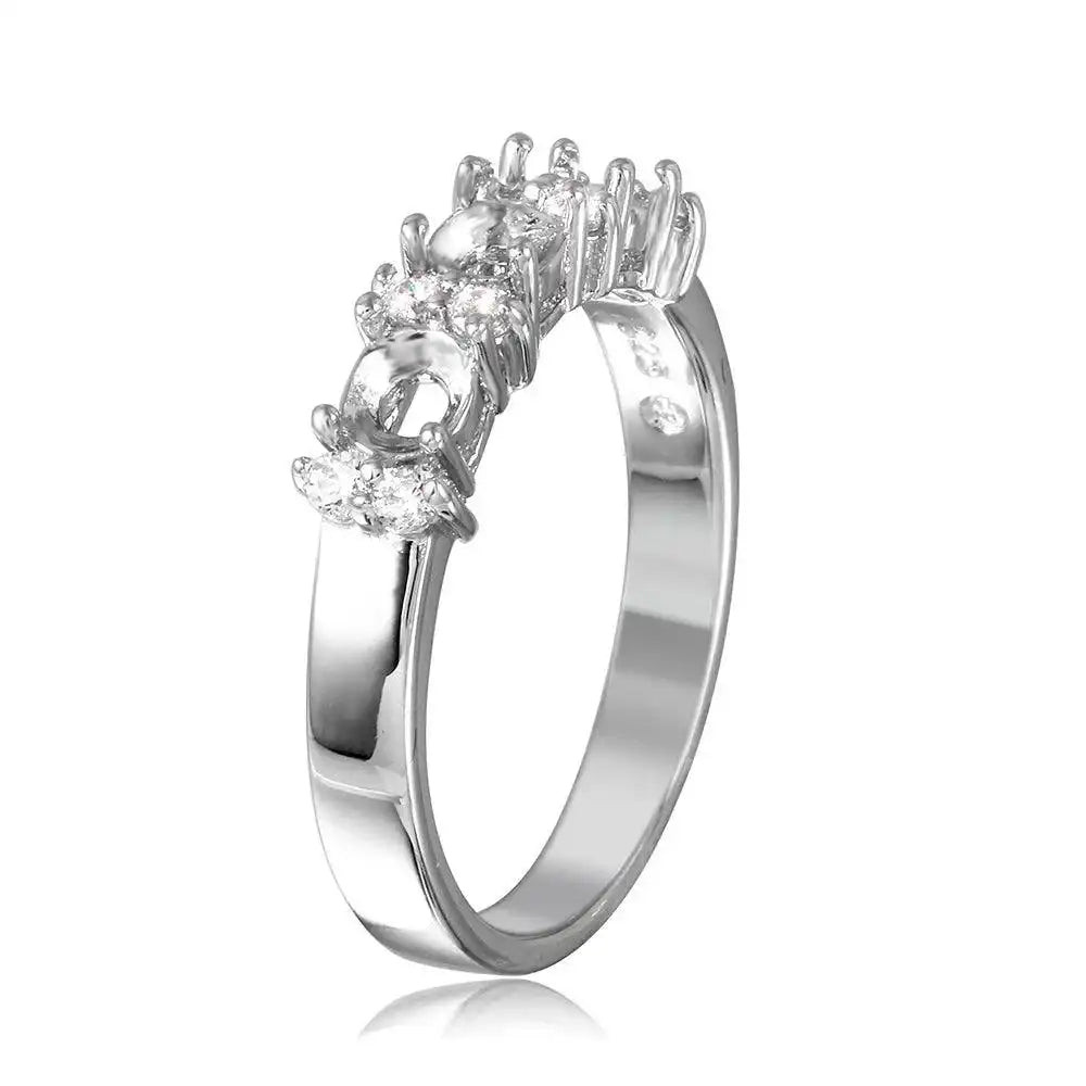 925 Sterling Silver Rhodium Plated 4 Mounting Stone Ring with CZ