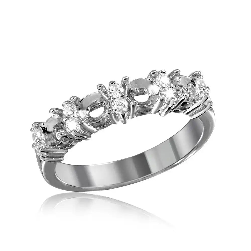 925 Sterling Silver Rhodium Plated 4 Mounting Stone Ring with CZ
