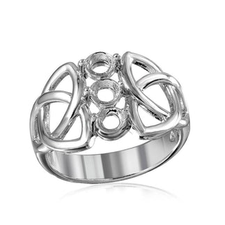 925 Silver Rhodium Plated Triquetra Shank 3 Stones Mounting Ring