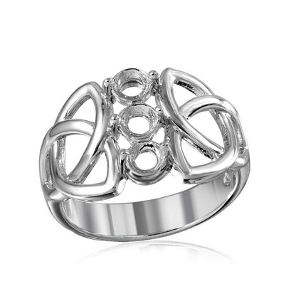 925 Silver Rhodium Plated Triquetra Shank 3 Stones Mounting Ring