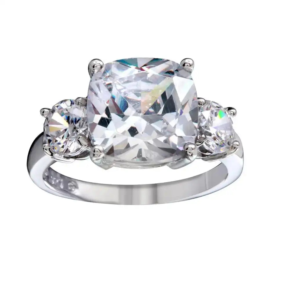 925 Sterling Silver Rhodium Plated Past Present Future Ring