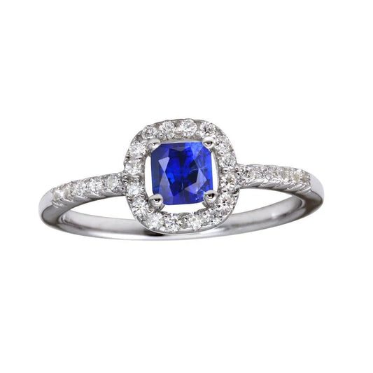 925 Sterling Silver Rhodium Plated Square Clear and Blue CZ Center Stone Ring