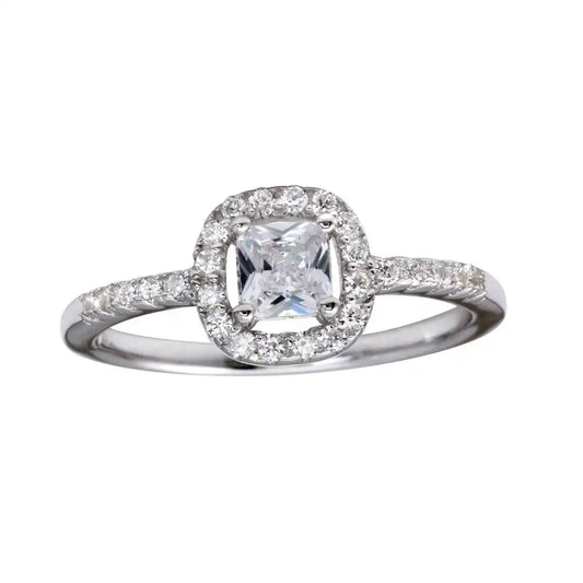 925 Sterling Silver Rhodium Plated Square Clear CZ Center Stone Ring